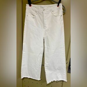 Risen White Wide Leg, Raw Hem, Tummy Control Jeans.